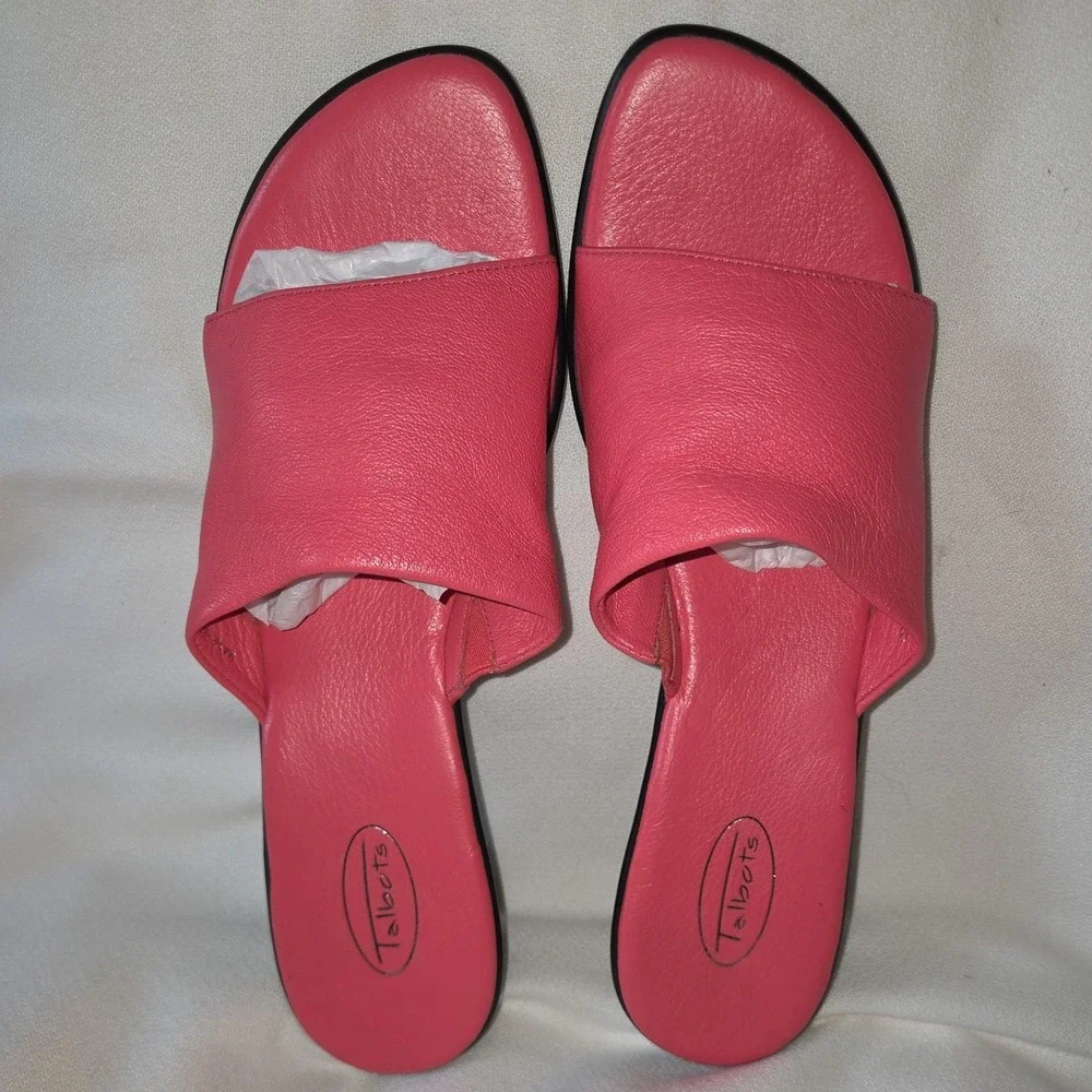 Talbots Wedge Slide Sandals Womens 8.5‎ Coral Excellent Leather Open Toe Brazil